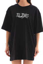 Kadın Kısa Kol Yazlık Tişört Bisiklet Yaka Baskılı Oversize T-Shirt - Siyah