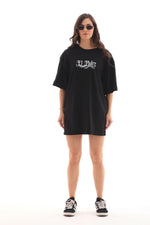 Kadın Kısa Kol Yazlık Tişört Bisiklet Yaka Baskılı Oversize T-Shirt - Siyah