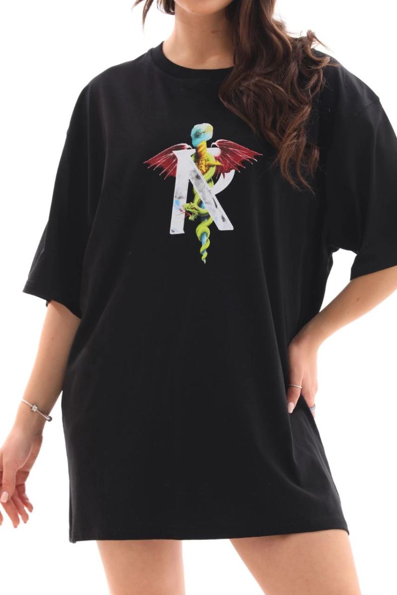 Kadın Baskılı T-Shirt Kısa Kol Bisiklet Yaka Regular Fit Rahat Kalıp Günlük Tişört -Siyah