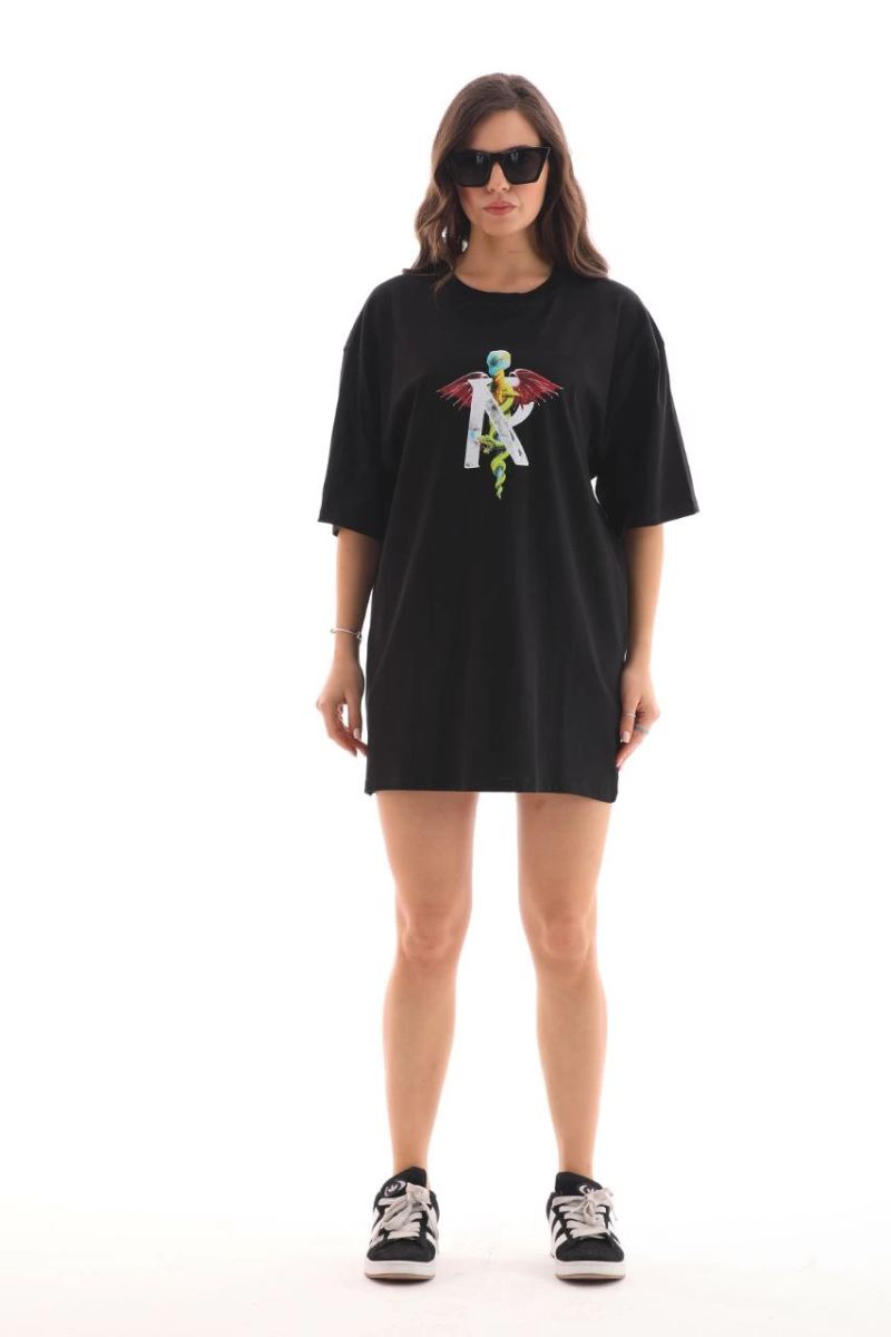 Kadın Baskılı T-Shirt Kısa Kol Bisiklet Yaka Regular Fit Rahat Kalıp Günlük Tişört -Siyah