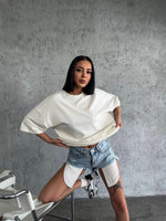 Kadın Düz T-Shirt Kısa Kol Bisiklet Yaka Oversize Rahat Kalıp Günlük Tişört - Beyaz