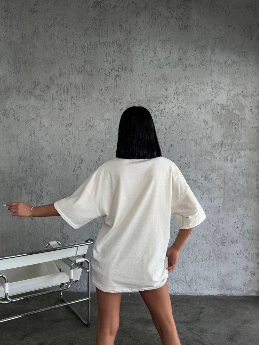 Kadın Düz T-Shirt Kısa Kol Bisiklet Yaka Oversize Rahat Kalıp Günlük Tişört - Beyaz