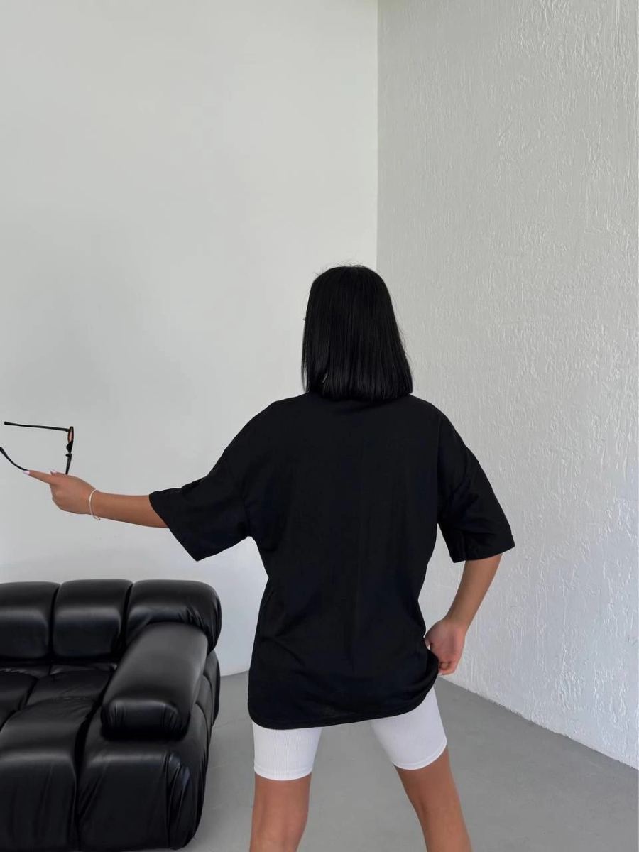 Kadın Kısa Kol Yazlık Tişört Bisiklet Yaka Los Angeles Baskılı T-Shirt - Siyah