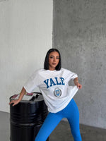Kadın Kısa Kol Yazlık Tişört Bisiklet Yaka YALE Baskılı T-Shirt - Beyaz