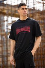 Erkek Kısa Kol Tişört Bisiklet Yaka LOS ANGELES  Baskılı T-Shirt - Siyah
