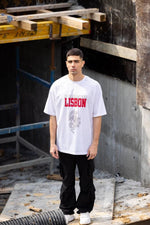 Erkek Kısa Kol Yazlık Tişört Bisiklet Yaka Baskılı Oversize T-Shirt - Beyaz