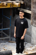 Erkek Kısa Kol Yazlık Tişört Bisiklet Yaka Baskılı Oversize T-Shirt - Siyah