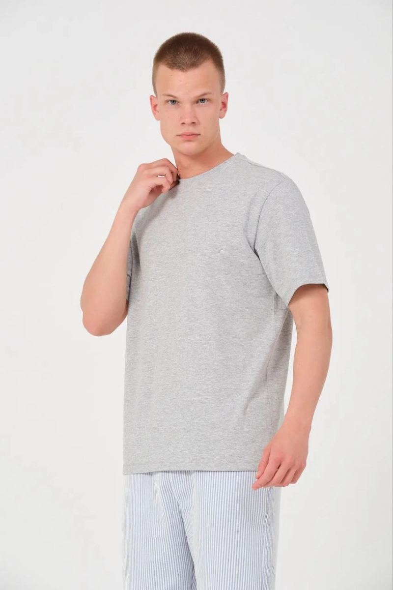 Erkek Düz T-Shirt Kısa Kol Bisiklet Yaka Regular Fit Rahat Kalıp Günlük Tişört - Gri