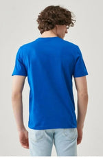 ERKEK Tişört Kısa Kol Düz Bisikilet Yaka Oversize T-shirt - Mavi