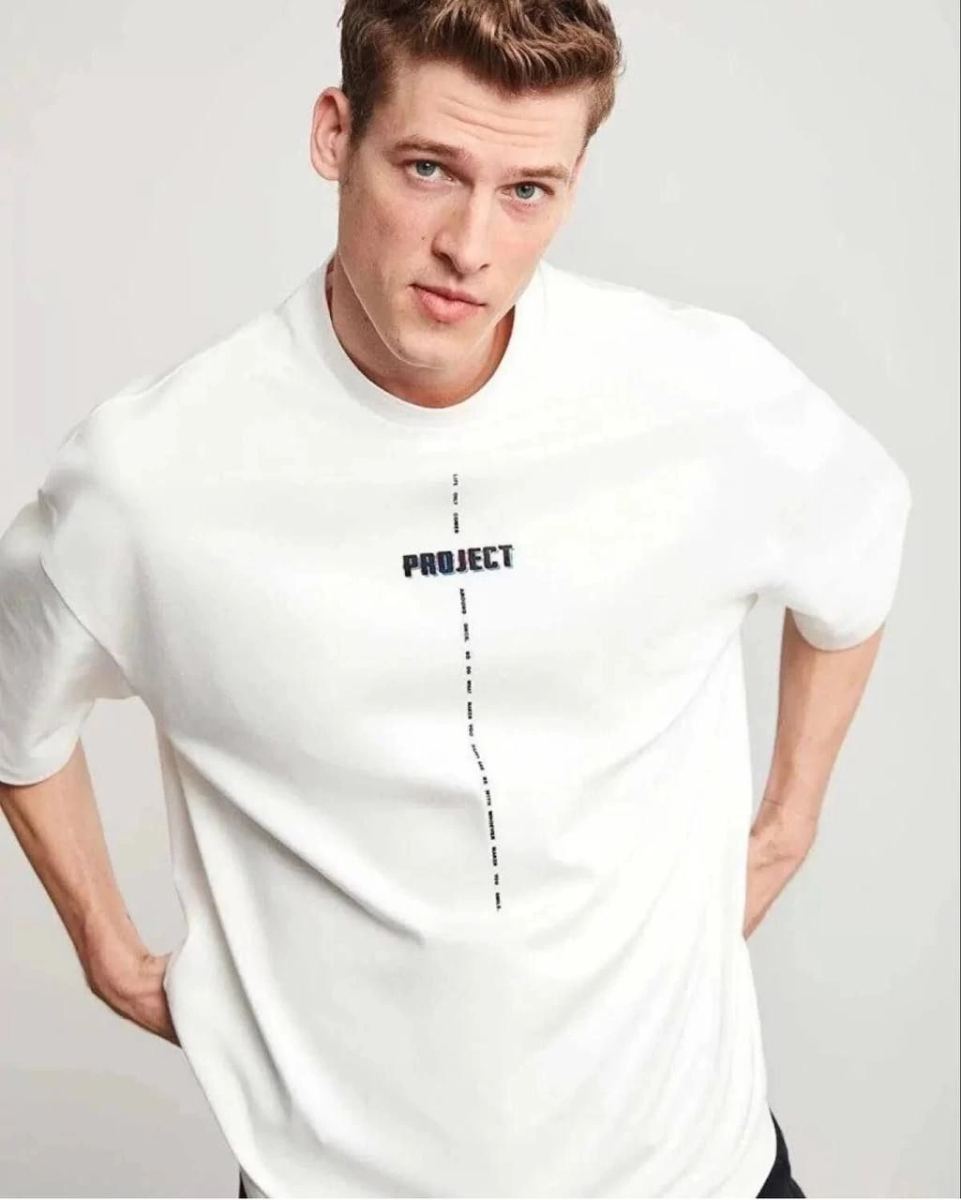 Erkek Kısa Kol Yazlık Tişört Bisiklet Yaka Baskılı Oversize T-Shirt - Beyaz