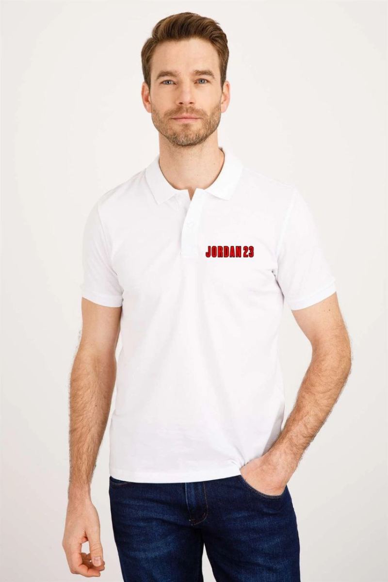 Erkek Pike Polo Yaka Tişört Düğmeli Baskılı T-Shirt - Beyaz