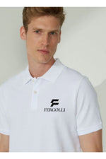 Erkek Pike Polo Yaka Tişört Düğmeli Baskılı T-Shirt - Beyaz