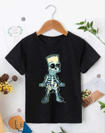Çoçuk Bisiklet Yaka Kısa Kol Baskılı T-Shirt - Siyah