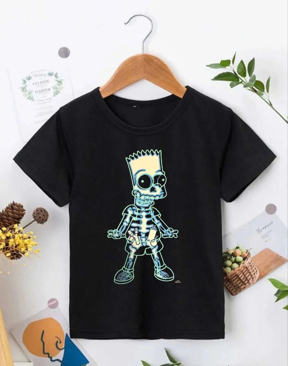 Çoçuk Bisiklet Yaka Kısa Kol Baskılı T-Shirt - Siyah