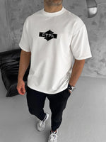 Erkek Kısa Kol Yazlık Tişört Bisiklet Yaka Baskılı Oversize T-Shirt - Beyaz