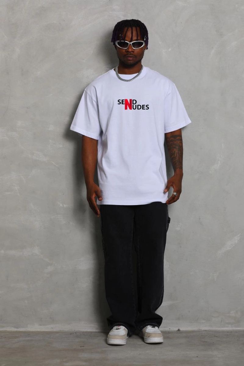 Erkek Kısa Kol Yazlık Tişört Bisiklet Yaka Baskılı Oversize T-Shirt - Beyaz