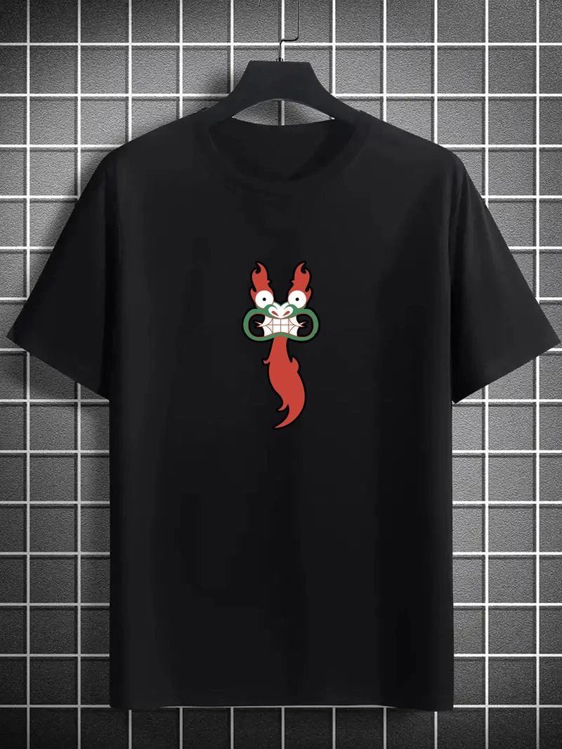 Erkek Baskılı T-Shirt Kısa Kol Bisiklet Yaka Regular Fit Rahat Kalıp Günlük Tişört- Siyah