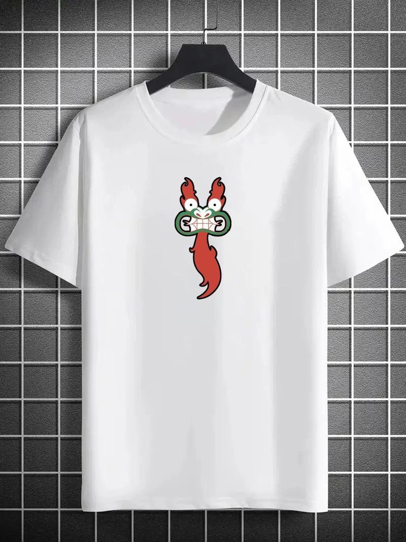Erkek Baskılı T-Shirt Kısa Kol Bisiklet Yaka Regular Fit Rahat Kalıp Günlük Tişört- Beyaz