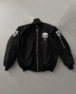ERKEK Siyah Askeri Tarz Bomber Mont Punisher Skull Detaylı Fermuarlı Cepli - Siyah