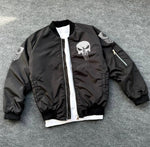 ERKEK Siyah Askeri Tarz Bomber Mont Punisher Skull Detaylı Fermuarlı Cepli - Siyah