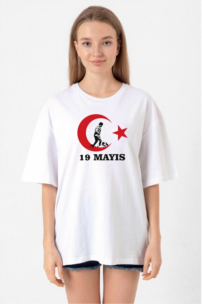 19 Mayıs Baskılı T-shirt - Beyaz