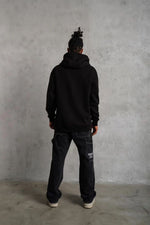 Erkek 3 İplik Pamuklu Kapüşonlu Cepli Düz Oversize Hoodie Sweatshirt - Siyah
