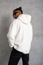 Erkek 3 İplik Pamuklu Kapüşonlu Cepli Düz Oversize Hoodie Sweatshirt - Beyaz