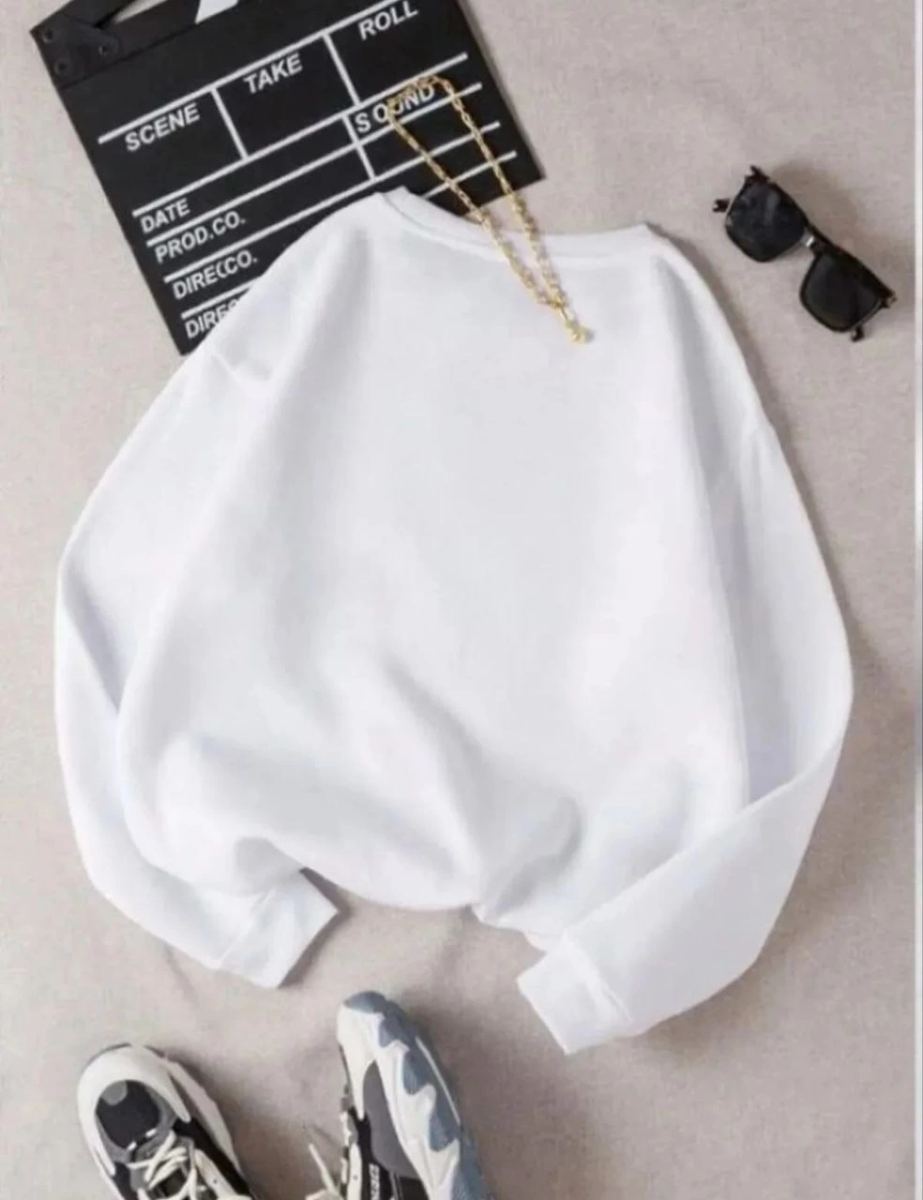 Kadın 3 İplik Pamuklu Bisikilet Yaka SweatShirt - Beyaz