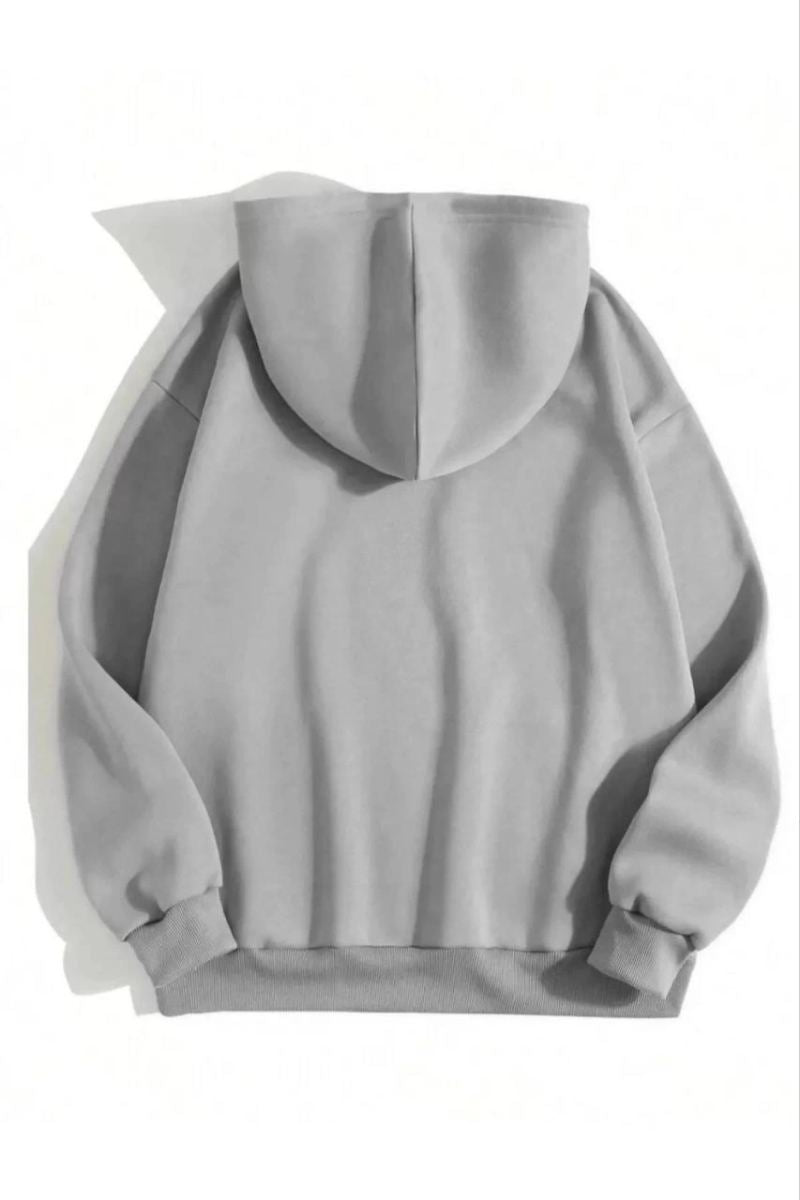 Kadın Kapüşonlu Kanguru Cepli 3 İplik Pamuklu Düz Hoodie Sweatshirt - Gri