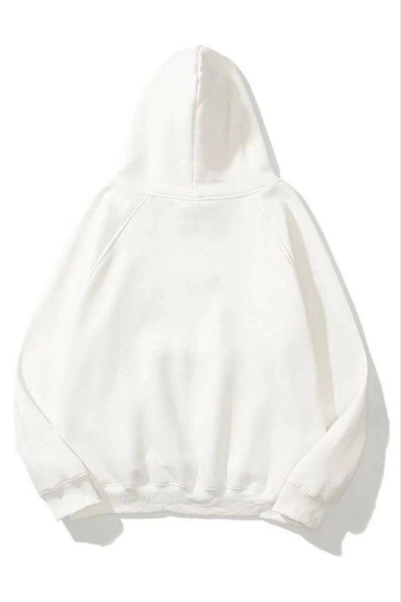 Kadın Kapüşonlu Kanguru Cepli 3 İplik Pamuklu Düz Hoodie Sweatshirt - Beyaz