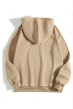 Kadın Kapüşonlu Kanguru Cepli 3 İplik Pamuklu Düz Hoodie Sweatshirt - Bej
