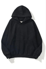 Kadın Kapüşonlu Kanguru Cepli 3 İplik Pamuklu Düz Hoodie Sweatshirt - Siyah