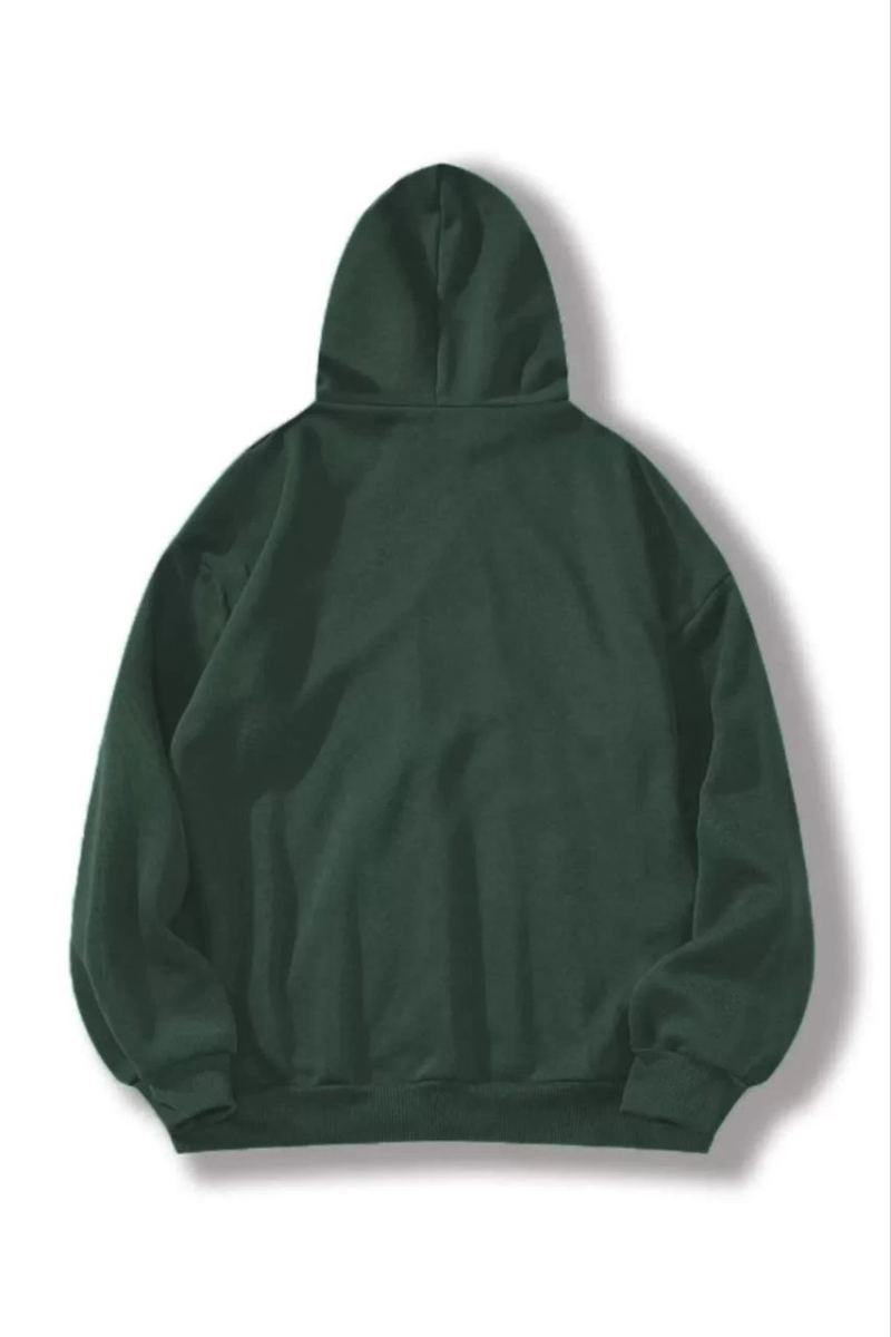 Kadın Kapüşonlu Kanguru Cepli 3 İplik Pamuklu Düz Hoodie Sweatshirt - Haki