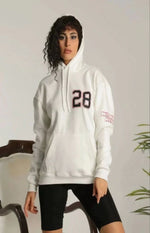 Kadın Oversize Kapüşonlu Cepli Baskılı 3 İplik Pamuklu Hoodie Sweatshirt - Beyaz