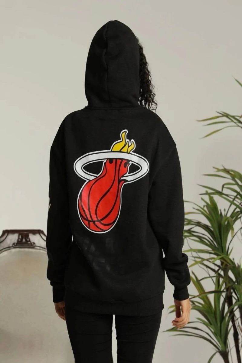Kadın Oversize Kapüşonlu Cepli Baskılı 3 İplik Pamuklu Hoodie Sweatshirt - Siyah