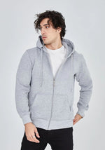 Erkek 3 İplik Pamuklu Kapüşonlu Tam Fermuarlı Cepli Hoodie Sweatshirt - Gri