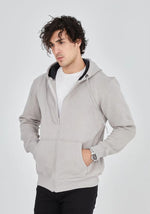 Erkek 3 İplik Pamuklu Kapüşonlu Tam Fermuarlı Cepli Hoodie Sweatshirt - Boyalı Gri