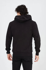 Erkek 3 İplik Pamuklu Kapüşonlu Tam Fermuarlı Cepli Hoodie Sweatshirt - Siyah