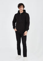 Erkek 3 İplik Pamuklu Kapüşonlu Tam Fermuarlı Cepli Hoodie Sweatshirt - Siyah