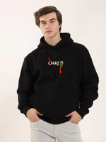 Erkek 3 İplik Pamuklu Kapüşonlu Baskılı Cepli Oversize Sweatshirt Hoodie - Siyah
