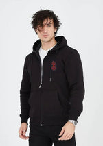 Erkek 3 İplik Pamuklu Kapüşonlu Tam Fermuarlı Cepli Hoodie Sweatshirt - Siyah