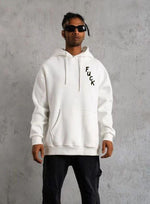 Erkek 3 İplik Pamuklu Kapüşonlu Baskılı Cepli Oversize Sweatshirt Hoodie - Beyaz