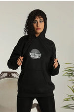 Kadın Oversize Kapüşonlu Cepli Baskılı 3 İplik Pamuklu Hoodie Sweatshirt - Siyah