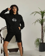 Kadın Oversize Kapüşonlu Cepli Baskılı 3 İplik Pamuklu Hoodie Sweatshirt - Siyah