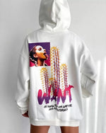 Kadın Oversize Kapüşonlu Cepli WANT Baskılı 3 İplik Pamuklu Hoodie Sweatshirt - Beyaz