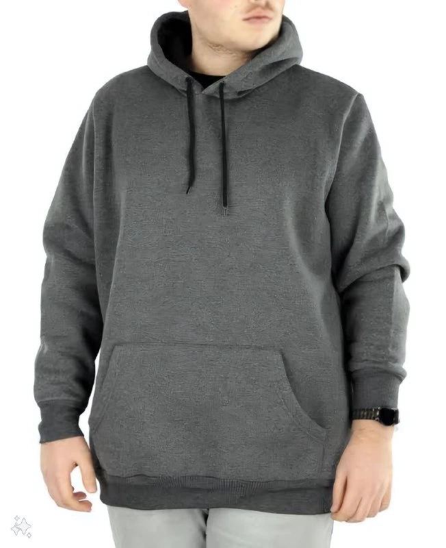 Erkek 3 İplik Pamuklu Kapüşonlu Cepli Oversize Hoodie Sweatshirt - Füme