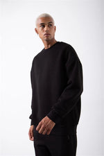 ERKEK Bisikilet Yaka 3 İplik Pamuklu SweatShirt - Siyah