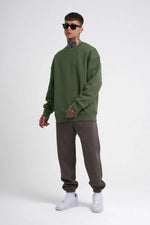 ERKEK Bisikilet Yaka 3 İplik Pamuklu SweatShirt - Haki