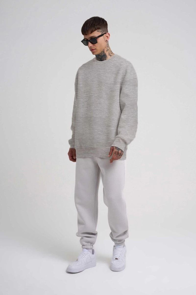 ERKEK Bisikilet Yaka 3 İplik Pamuklu SweatShirt - Gri