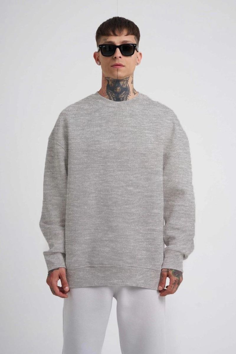 ERKEK Bisikilet Yaka 3 İplik Pamuklu SweatShirt - Gri